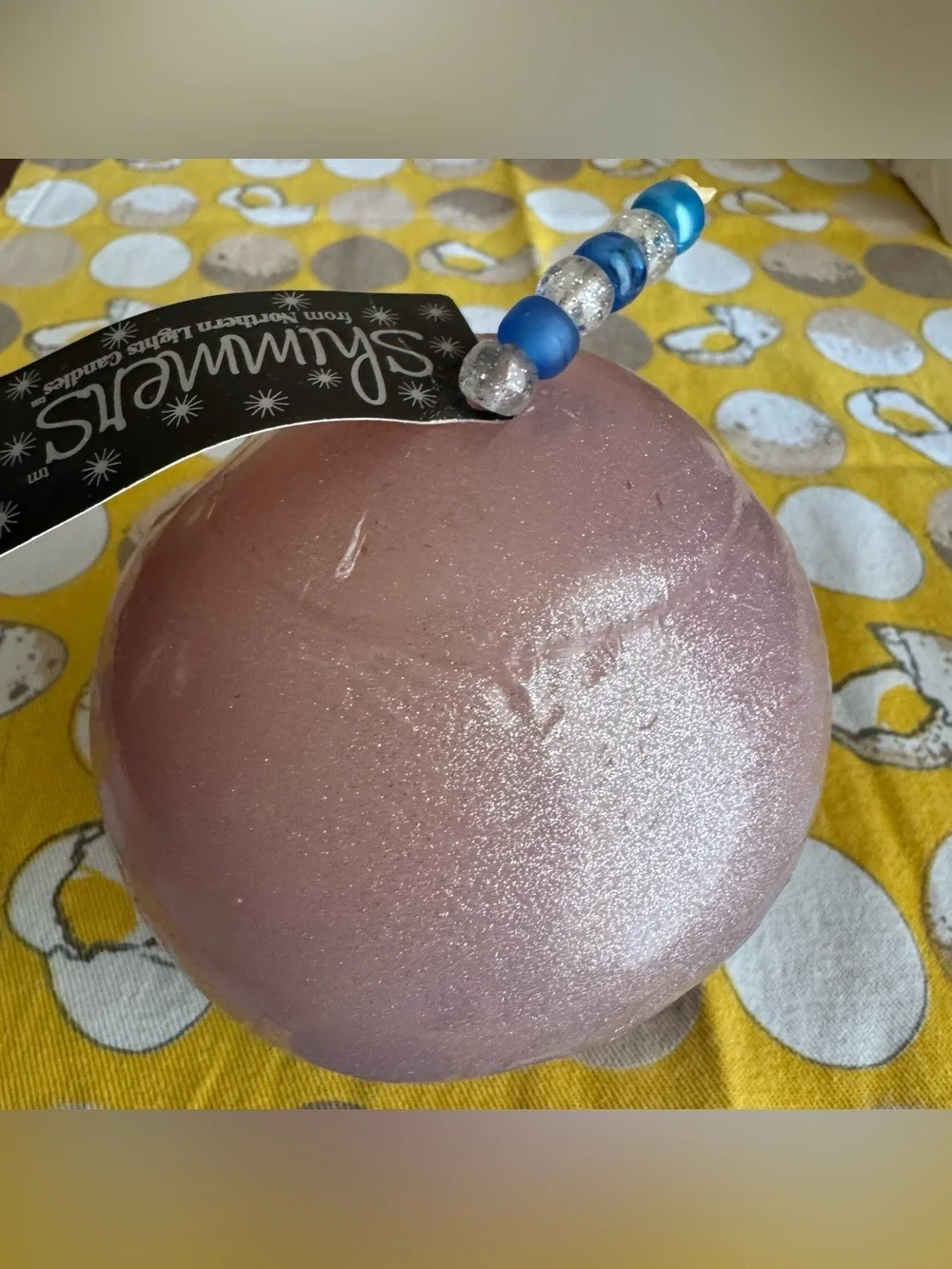 Northern Lights Candles Shimmers light purple glittery round candle
